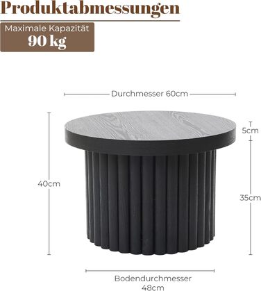 Круглий журнальний столик, сучасний дерев&39яний стіл для вітальні, журнальний столик для вітальні (чорний, Ø60 см x В40 см) Чорний Ø60 см x В40 см