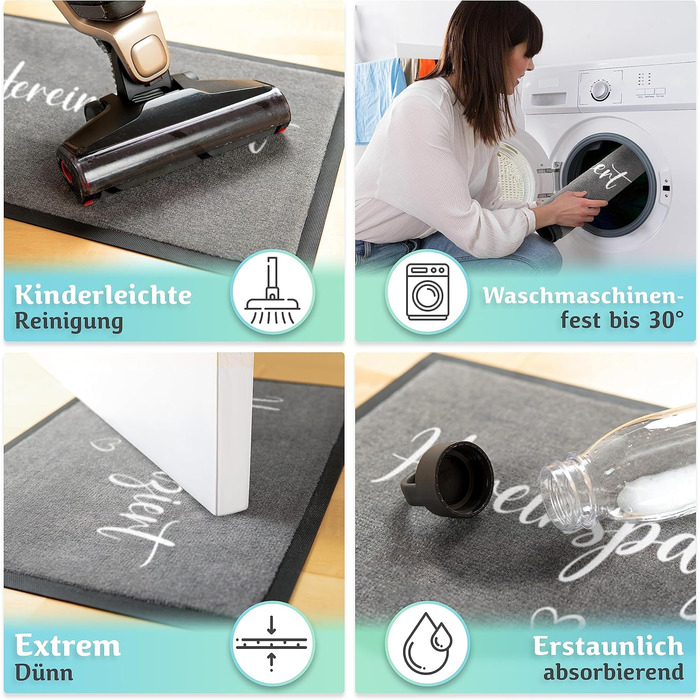 Килимок для дверей Welcome можна прати в пральній машині 40x60 см - ідеальний розмір для вхідних дверей. Килимок для внутрішнього використання, килимок для вітальні з написом &quotWelcome&quot та серцем, 40 x 60 см (прямокутний)