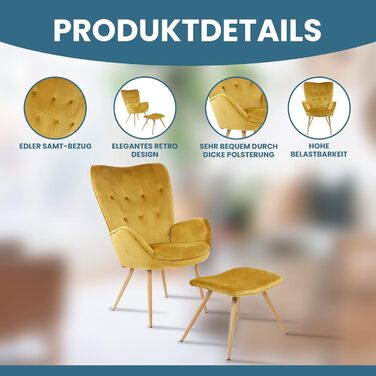 Крісло-гойдалка ALBATROS York з підніжкою Зручне оксамитове крісло та крісло-реклайнер золотого кольору Вінтажне крісло для читання та крісло-ліжко для вітальні Сертифіковане крісло для відпочинку SGS