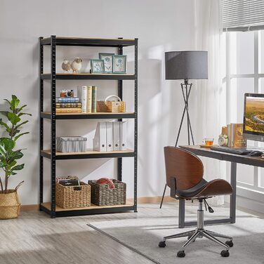 Стелаж для зберігання Yaheetech, безболтові стелажі, 180 x 90 x 45 см, 5 полиць, міцні стелажі, система підвальних стелажів з порошковим покриттям, вантажопідйомність 1325 кг, чорний, 180 x 90 x 45 см