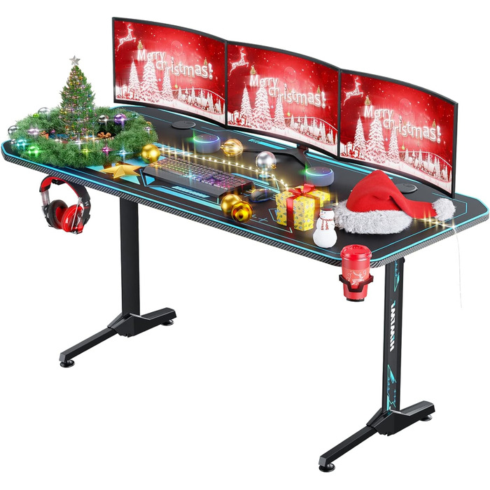 Ігровий стіл Himimi 160x75 см, ергономічний великий ігровий стіл, Т-подібний комп'ютерний стіл для ПК-геймерів з великою підставко