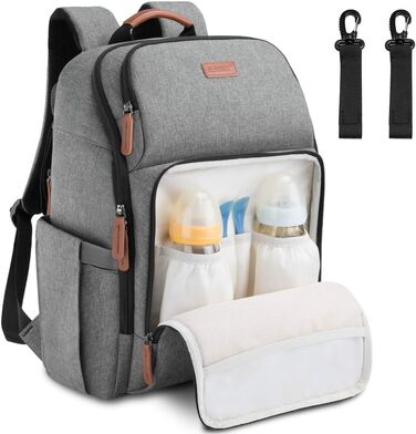 Пеленальний рюкзак Багатофункціональний великий місткий дитячий рюкзак для подорожей і 2 ремені для коляски на ходу 28 л сірий