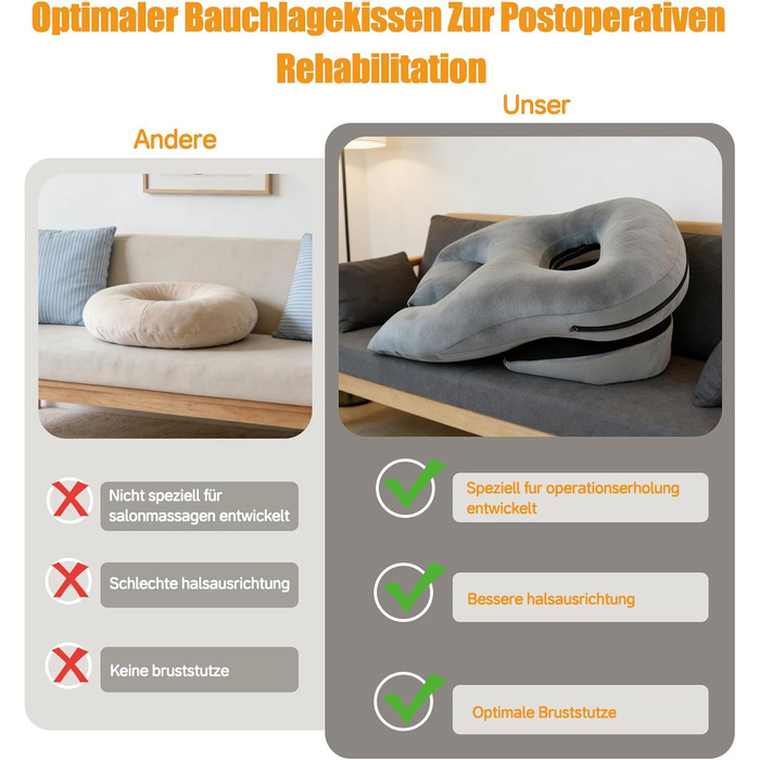 Подушка для сну обличчям вниз, післяопераційна подушка для підтримки, регульований по висоті масажний підголівник для ліжка, обладнання для відновлення після вітректомії сітківки (сірий)