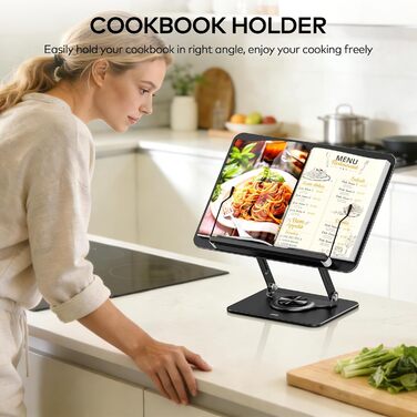 Підставка для читання та роботи з ноутбуком, ергономічний тримач для книг, регульована конструкція з еластичними затискачами для нот, рецептів, планшетів, чорний колір, 01