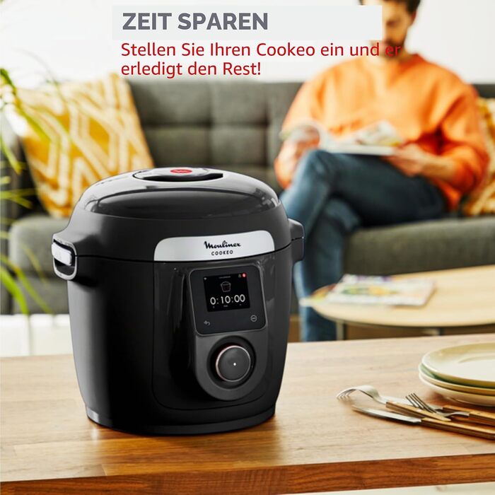 Мультиварка-скороварка Moulinex Cookeo Wi-Fi 10-в-1, 10 режимів приготування, покрокові інструкції, CE96G810, чорна