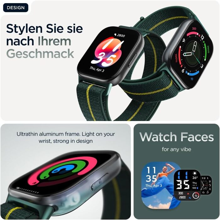 Чохол для Motorola Moto Watch Fit (фітнес-функції, керування Moto AI, 1,9-дюймовий OLED-дисплей, Gorilla Glass 3, IP68, до 16 днів роботи від акумулятора, BT, 32 МБ/256 МБ, Android) Trekking Green