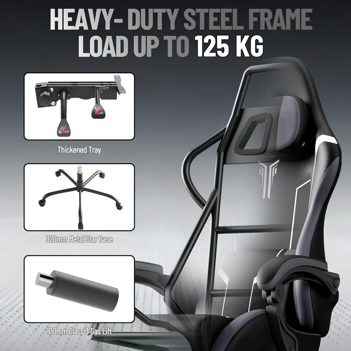 Ергономічне ігрове крісло зі штучної шкіри з функцією масажу, ігрове крісло з висувною підставкою для ніг, зручне офісне крісло/комп&39ютерне крісло з вантажопідйомністю 135 кг для домашнього офісу, чорно-біле.