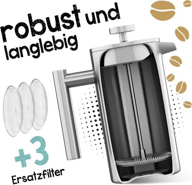 Френч-прес з нержавіючої сталі Morgenheld на 6 чашок 1000 мл Металевий кавовий прес індукційний підходить 1 л термовакуумний глечик кавоварка з подвійною стінкою 1000 мл (5 чашок)