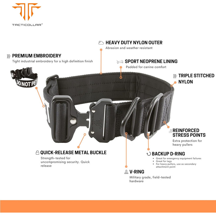 Нашийник Не гладь мене Tacticollar, нейлон, 5,1 см, для середніх та великих собак, з внутрішньою неопреновою підкладкою, щоб повідомити про потреби вашого собаки та запобігти небажаним контактам (Чорний, розмір M) Чорний, середній, 5 см ширина