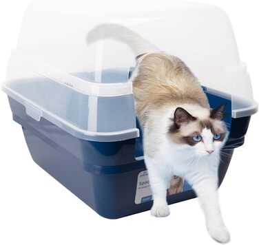 Котячий туалет Petfamily 3-в-1 з кришкою, великий, темно-синій, 55x45x44 см