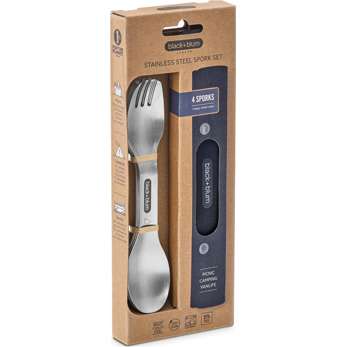 Набір ложок та виделок з нержавіючої сталі BLACKBLUM, практичне поєднання ложки та виделки, ідеально підходить для кемпінгу та пікніків, міцний та придатний для миття в посудомийній машині з фруктовим мотивом, включаючи футляр з переробленого ПЕТ
