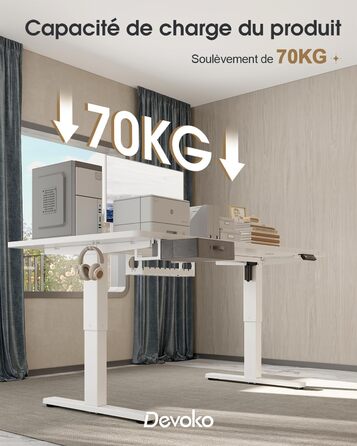 Письмовий стіл з регульованою висотою 160x80 см, Стіл з регульованою висотою та висувними ящиками, порт зарядки USB-A, комп&39ютерний стіл з лотком для кабелів, стіл для роботи стоячи з 3 функціями пам&39яті, білий, 160 x 80 см