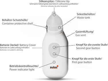 Електричний назальний аспіратор Pulox NA-53 - Для відсмоктування носових виділень у немовлят і дітей - В комплекті 2 силіконові насадки