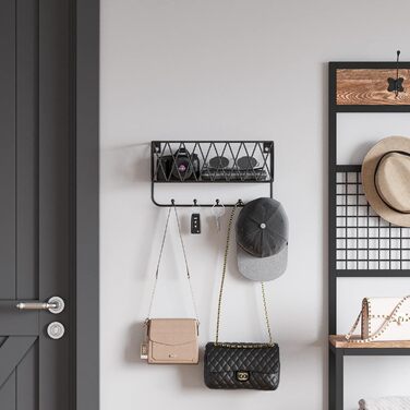 Ключниця настінна, тримач для листів з 5 гачками, міцна чорна металева сітка з матовим покриттям, 2916,59 см Настінна ключниця для