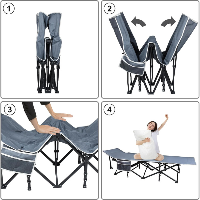 Розкладне похідне ліжко з сумкою для зберігання, транспортна сумка, до 250 кг, 190x62x38 см, кемпінговий шезлонг для дорослих, сад, кемпінг, подорожі, на природі, в приміщенні