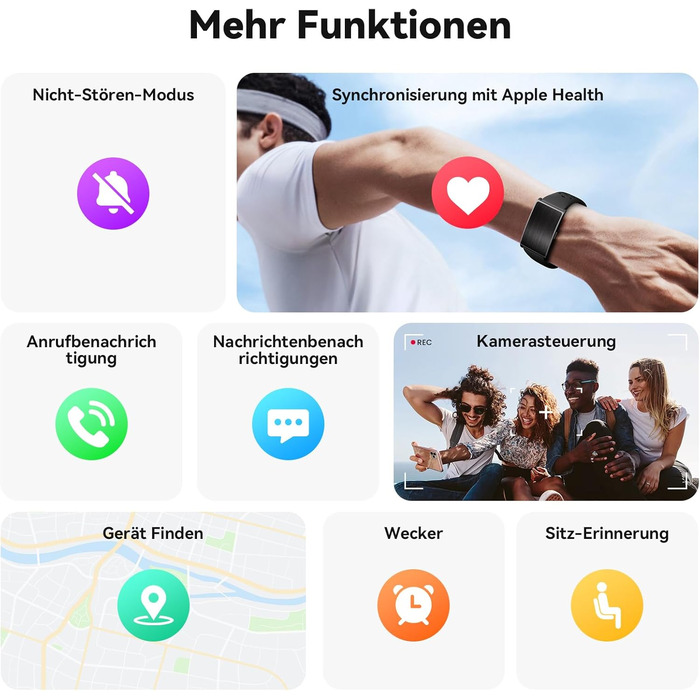 Фітнес-трекер для чоловіків та жінок без дисплея, смарт-браслет, цілодобовий відстежувач активності та сну з аналізом серцевого ритму та штучним інтелектом, 60-денний час роботи від батареї, понад 170 спортивних режимів, без підписки, чорний