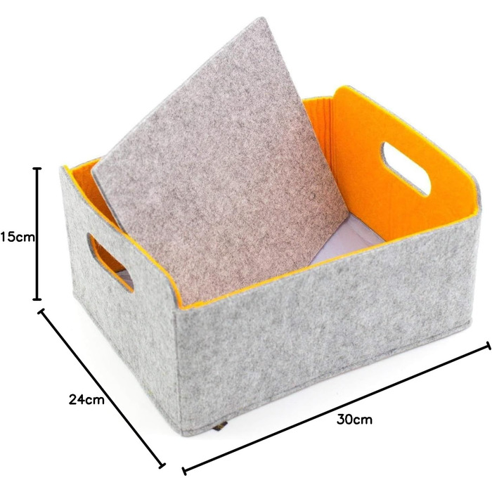 Набір із 3 складних кошиків для зберігання Luxflair з фетру, що можна прати, вересово-сірий/помаранчевий, 30x24x15 см. Органайзер, полиця, складана коробка, кошик для іграшок, фетровий кошик, набір із 3 предметів, вересово-сірий/помаранчевий