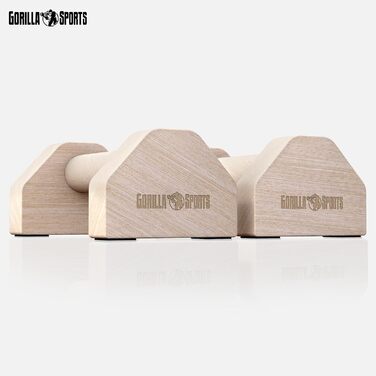 Ручки для віджимань GORILLA SPORTS - Комплект з 2 шт., дерев&39яні, нековзні, вантажопідйомність до 300 кг, вкл. сумку для перенесення - Обладнання для калістеніки, Паралети, Ручки для стійки на руках, Турніри для віджимань, Поперечини для віджимань