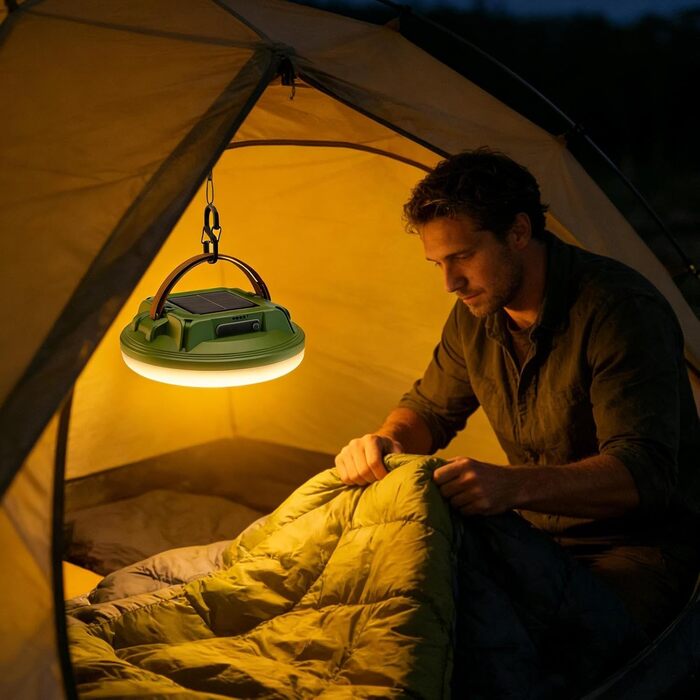Сонячний ліхтар, водонепроникний, з 4 рівнями яскравості - Портативні сонячні кемпінгові ліхтарі - Для використання в приміщенні та на вулиці, для походів, альпінізмом, нічної риболовлі, відключення електроенергії, зелений