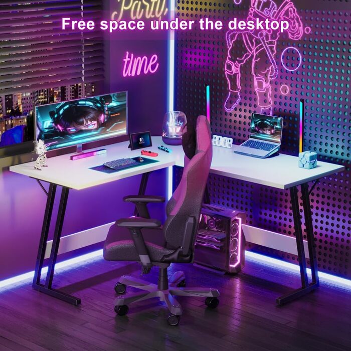 Комп'ютерний стіл,Кутовий стіл,Стіл Г-подібної форми,Ігровий стіл Г-подібної форми,Кутовий стіл для великого ПК,Білий матовий 120x