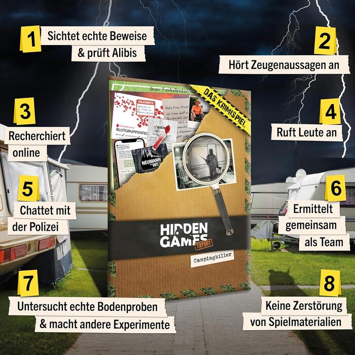 Приховані ігри Місце злочину - Кемпінг-вбивця - Німецька - Реалістична злочинна гра, захоплива детективна гра, квест-кімната