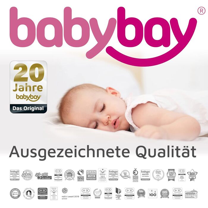 Приліжкове ліжечко Babybay Boxspring Comfort Plus, біле лаковане з матрацом Classic Cotton Soft, біле лаковане, 96Д x 56,5Ш x 96,5В см. З матрацом Classic Cotton Soft.