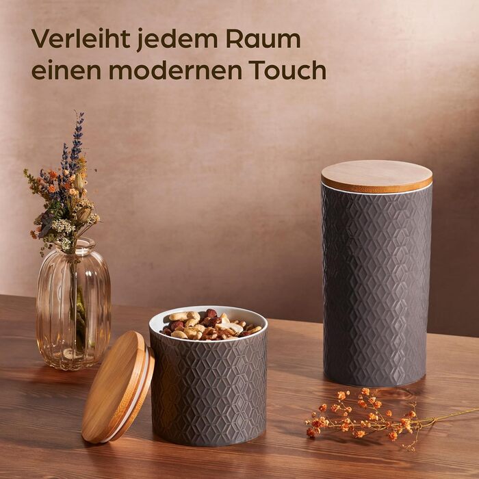 Банки для зберігання Керамічні з кришкою Герметичні - 3 контейнери для зберігання Набір кераміки з бамбуком Кришка для зберігання