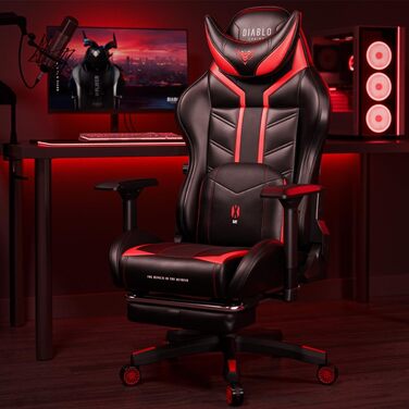 Геймерське крісло Diablo X-Ray, офісне крісло, геймерське крісло, письмове крісло, 4D підлокітники, ергономічний дизайн, штучна шкіра, перфороване, функція гойдання, чорно-червоне, розмір King (XL)
