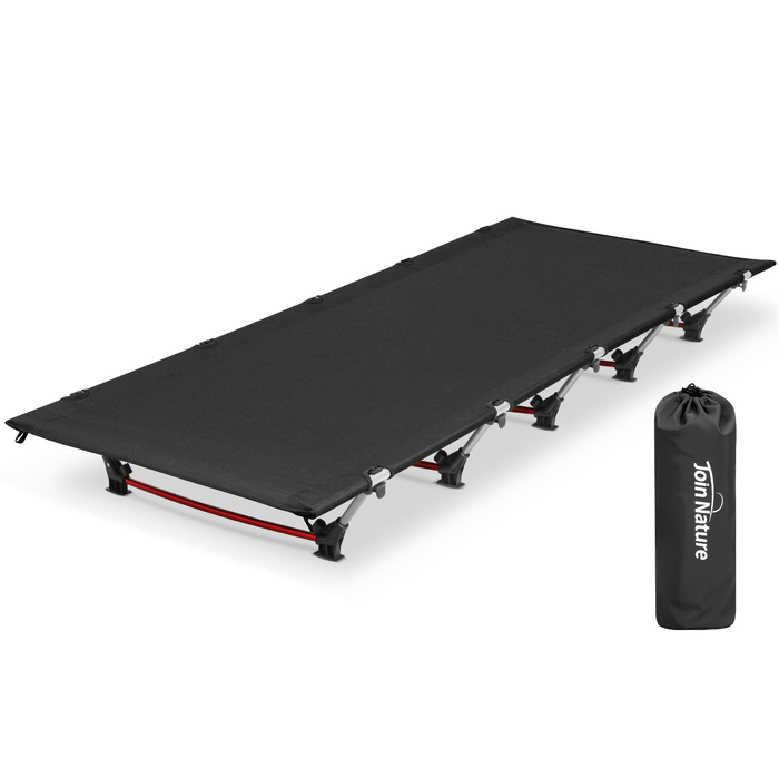 Надлегке складне кемпінгове ліжко для дорослих, портативне похідне ліжко, розкладне ліжко, вантажопідйомність 150 кг, кемпінговий шезлонг для наметів, для піших прогулянок та походів, чорний