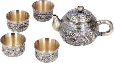 Ренґю Чайний Сервіз, Вишуканий Марокканський Вінтажний Набір для Чаювання з Металу на 4 Особи з Чашками та Блюдцями, Розкішний Рельєфний Візерунок для Декору Столу, Подарунок