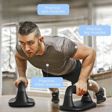 Ручки для віджимань Kipika, перекладина для віджимань з м&39якого пластику, протиковзка підкладка знизу, силове обладнання для тренування м&39язів, комплект з 2 шт. чорного кольору