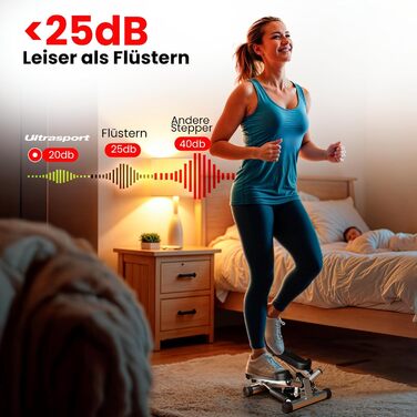 Степер Ultrasport Swing для домашнього використання, міні-степер 2-в-1 з підйомом/внизом, силовими тросами та РК-дисплеєм, тихий, нековзний, регульований рівень, фітнес-степер з тренувальним комп&39ютером еспандер
