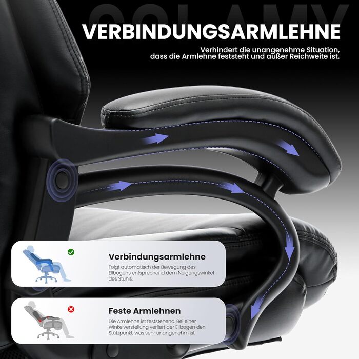 Крісло керівника COLAMY XXL 181 кг - Офісне крісло зі шкіри з високою спинкою, регульованими підлокітниками та структурованою спинкою - Надзвичайно широке сидіння (59 см) для домашнього офісу та офісу, Чорний Black-002 Oversized