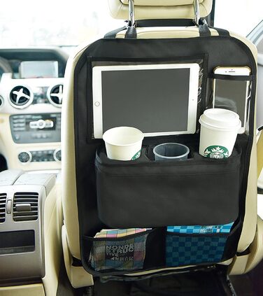 Автомобільний органайзер для заднього сидіння KALASONEER з iPad, телефоном, планшетом і 3 тримачами для чашок з ізоляційними матер