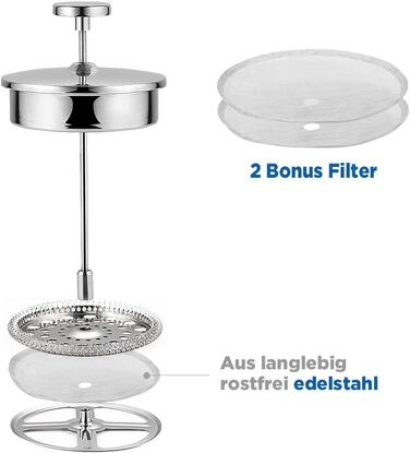 Кавоварка ecooe 1.5 л френч-прес з подвійними стінками 18/10 нержавіюча сталь без іржі з 3 фільтрами 1.5 л великої ємності