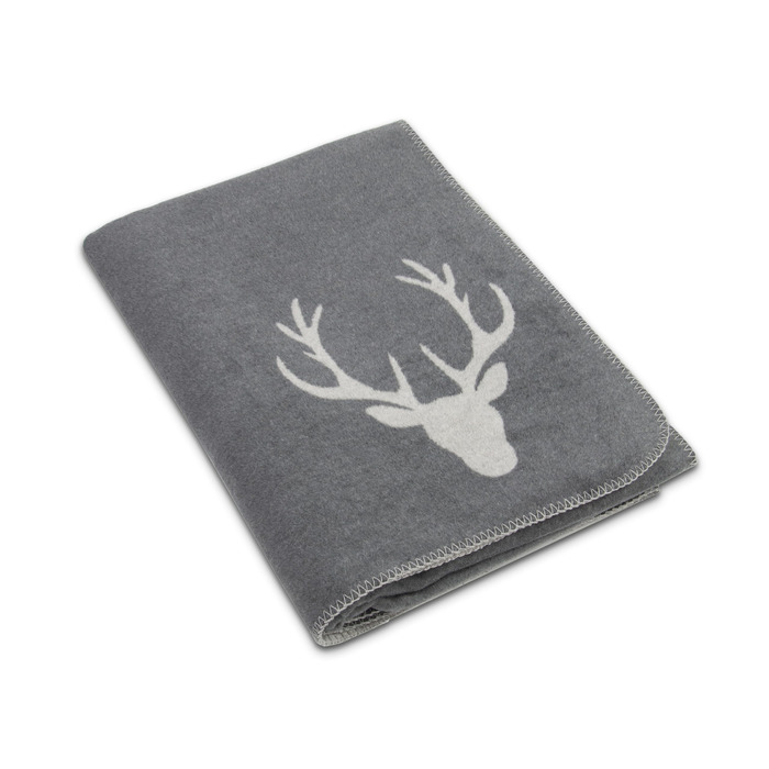 М&39яка ковдра ZOLLNER 150x200 см - Пухнаста та м&39яка двостороння ковдра у двох простих кольорах - Модне плетене обличчя з оленячою головою сірого кольору - Змішана тканина - Можна прати при температурі до 40C - Сертифікована сіра двостороння ковдра Oek