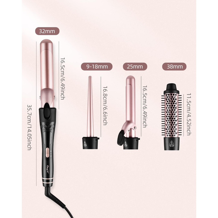 Набір плойок CkeyiN 4 в 1 з різними насадками 9-38 мм, керамічна плойка з щіткою для завивки, великі та малі локони, настінна плой