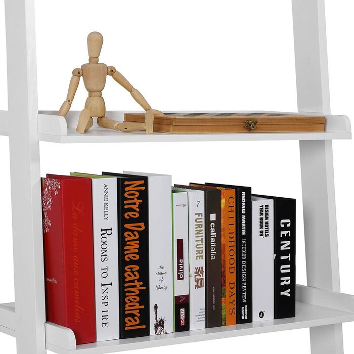 Полиця-драбина Casaria Біла 180x65 см 5 полиць, вантажопідйомність 10 кг кожна, Дерев&39яна, Велика, Декоративна, Квіти, Книги, Ванна кімната, Вітальня, Кухня, Окремостояча полиця, Книжкова полиця, Полиця
