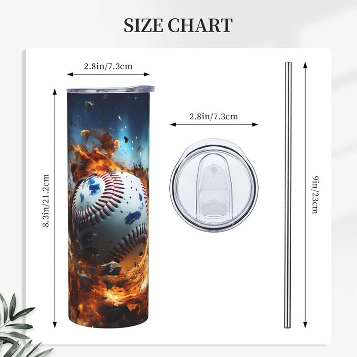 Кухоль з прямою трубочкою, 590 мл, Гарячий бейсбол, з принтом, дорожній кухоль, підходить для кемпінгу, офісу та дому