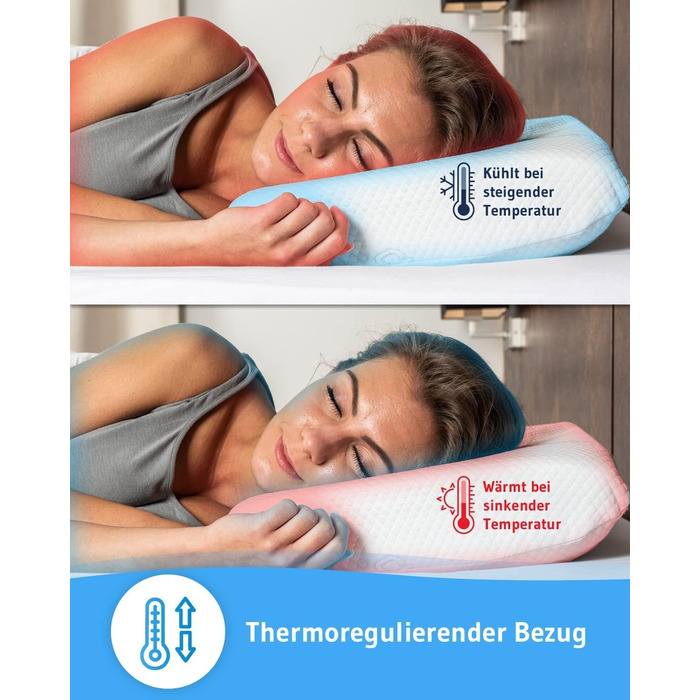 Охолоджувальна подушка VITALice Регульована по висоті подушка для шиї з піни з ефектом пам&39яті з чохлом ClimaCool Класна ергономічна подушка для сну на боці, дихаюча, ергономічна, 56x36x9,5/11,5 см