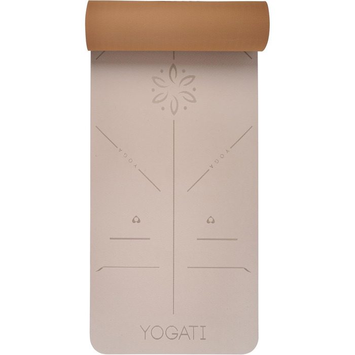 Килимок для йоги, нековзний та товстий, з точками вирівнювання, килимок для вправ для дорослих та дітей, ідеально підходить для пілатесу та фітнесу. Коричневий килимок для йоги