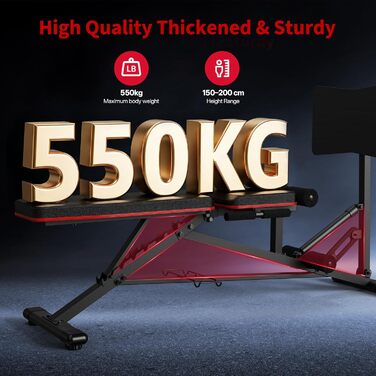Жим ногами для домашнього використання, максимум 550 кг, лава для штанги з 9 регульованими положеннями спинки (включаючи 90) та місцем для зберігання штанги, регульована лава для тренажерів для жиму ногами, чорний колір