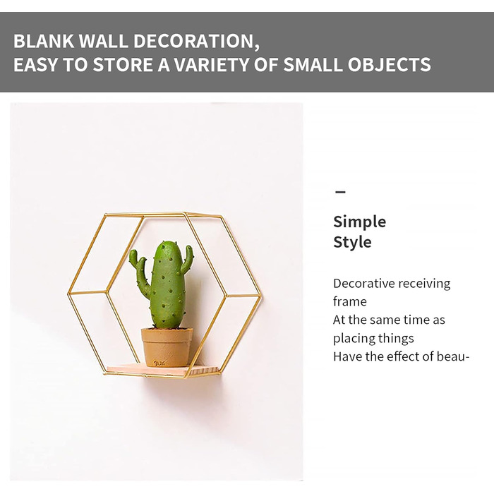 Шестигранна настінна полиця з металу з 3, золоті декоративні підвісні полиці лофт настінні полиці, настінна полиця для оздоблення