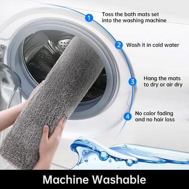 Килимок для ванної, сірий, набір з 3 предметів для ванної кімнати, нековзні килимки та килимки для ванної, нековзний килимок для ванної, що прається, надтовстий килимок для ванної з мікрофібри (сірий, 40x5050x6050x80см) 50 x 80 см (прямокутний) сірий (ком