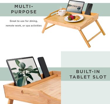 Бамбуковий піднос для ліжка ROSSIE HOME, великий, з тримачем для телефону та ноутбука (до 15.6 дюймів), натуральний колір, арт. 78007