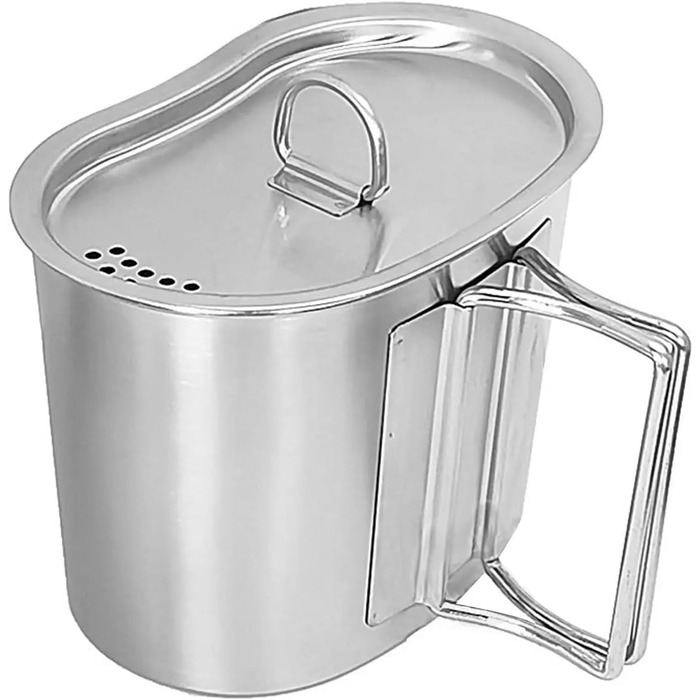 Кемпінгова кружка зі складною ручкою, 700 мл, кружка з нержавіючої сталі з кришкою, для активного відпочинку, кемпінгу, походів та пікніків