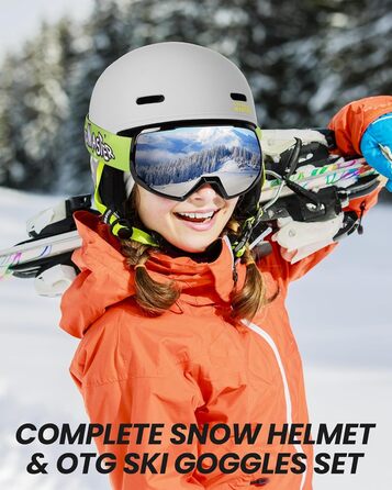 Комплект дитячого лижного шолома та окулярів OutdoorMaster, шолом для сноуборду, міцна оболонка з полікарбонату та пінопласту EPS, лижний шолом з 12 вентиляційними отворами, регульований шолом, сертифіковані шоломи для хлопчиків та дівчаток, матово-сірий,