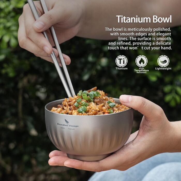 Мл титанова чаша з подвійними стінками, вівсянка, рисовий суп, надлегка портативна чаша для кемпінгу на свіжому повітрі, металева чаша Ti1164T 350 мл Ti1164t, 350