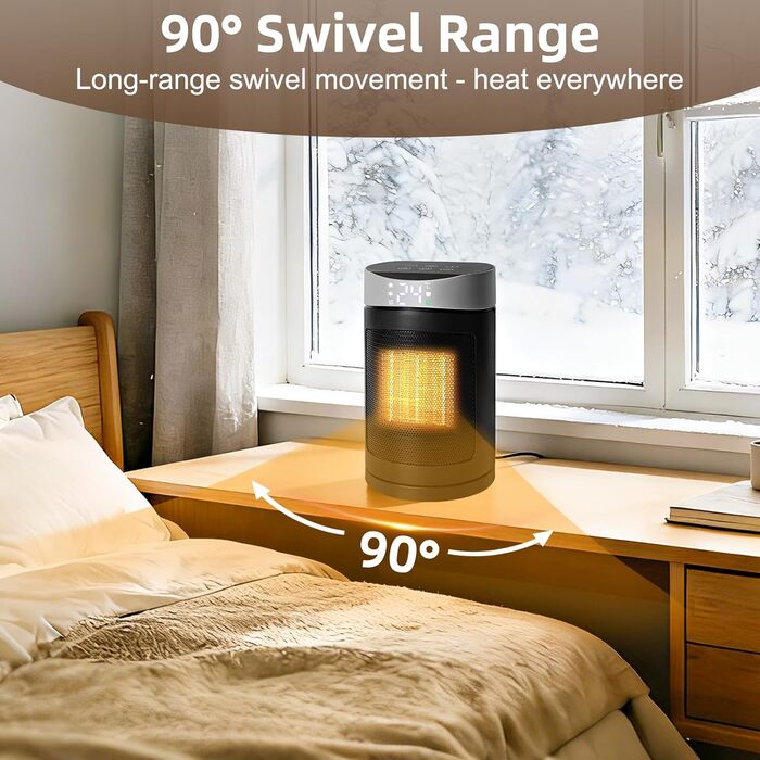 Енергозберігаючий вентилятор-обігрівач HOSSOM, електричний обігрівач потужністю 1500 Вт з керамічним нагрівальним елементом PTC, коливальний електричний обігрівач 90, термостат, 12-годинний таймер, пульт дистанційного керування, захист від перегріву та пе