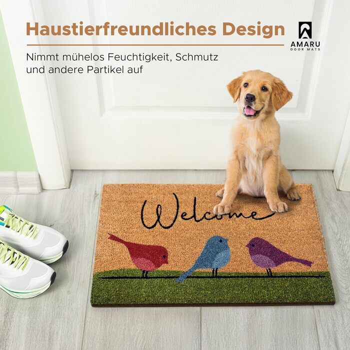 Килимок з кокосового волокна з різнокольоровими птахами - 70x40 см - Килимок для вітальні з протиковзкою ПВХ та кокосовою поверхнею - для вхідних дверей, коридорів, зовнішніх дверей, аксесуарів для дому - Простий оригінальний дизайн